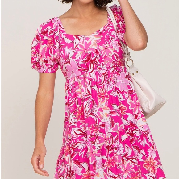 Fuscia Floral Dress Womens Boutique Brand Large - Picture 4 of 6